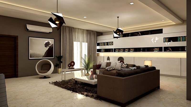 Rectangular White Coffee Table Near Brown Leather Sofa